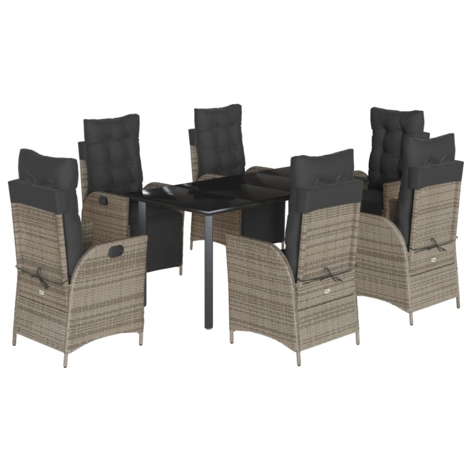 Set mobilier de grădină cu perne, 7 piese, gri, poliratan - 1 | YEO