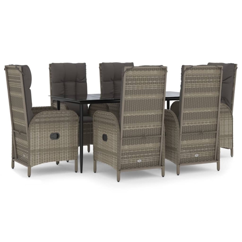 Set mobilier de grădină cu perne, 7 piese, negru/gri, poliratan - 1 | YEO