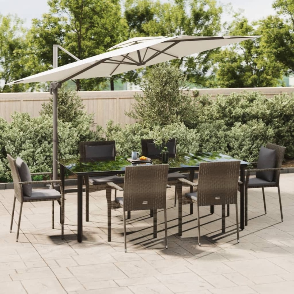 Set mobilier de grădină cu perne, 7 piese, negru/gri, poliratan
