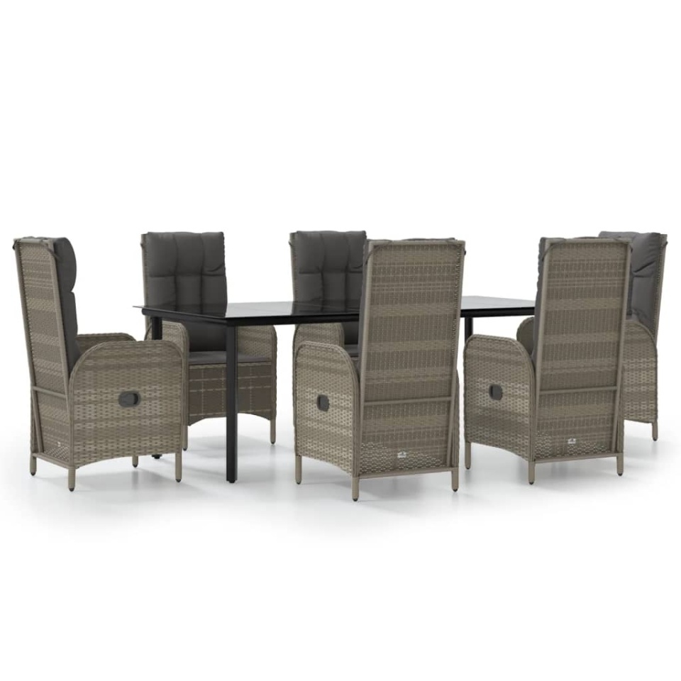 Set mobilier de grădină cu perne, 7 piese, negru/gri, poliratan - 1 | YEO