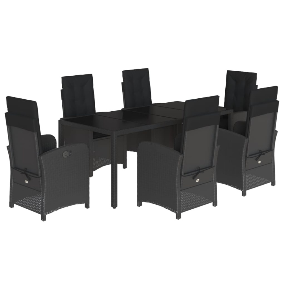 Set mobilier de grădină cu perne, 7 piese, negru, poliratan - 1 | YEO