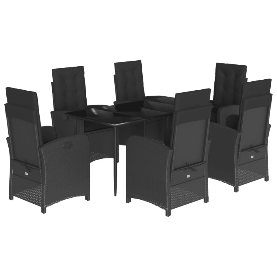 Set mobilier de grădină cu perne, 7 piese, negru, poliratan - 1 | YEO