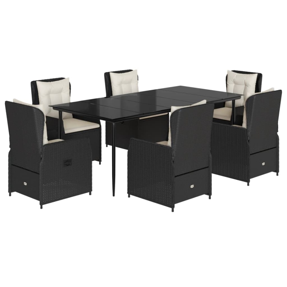 Set mobilier de grădină cu perne, 7 piese, negru, poliratan - 1 | YEO