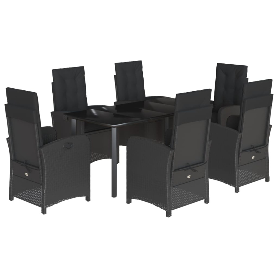 Set mobilier de grădină cu perne, 7 piese, negru, poliratan - 1 | YEO