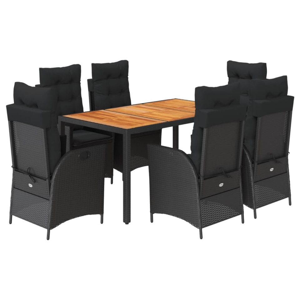 Set mobilier de grădină cu perne, 7 piese, negru, poliratan - 1 | YEO