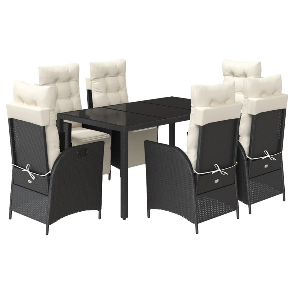 Set mobilier de grădină cu perne, 7 piese, negru, poliratan - 1 | YEO