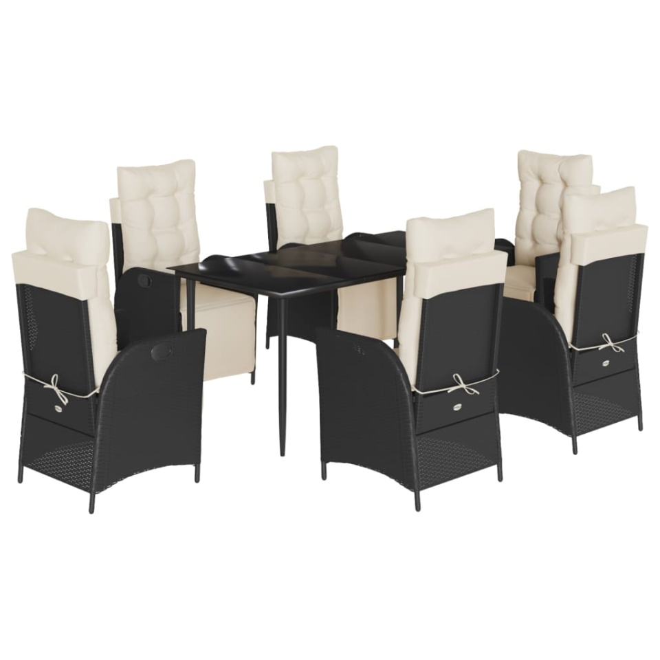 Set mobilier de grădină cu perne, 7 piese, negru, poliratan - 1 | YEO