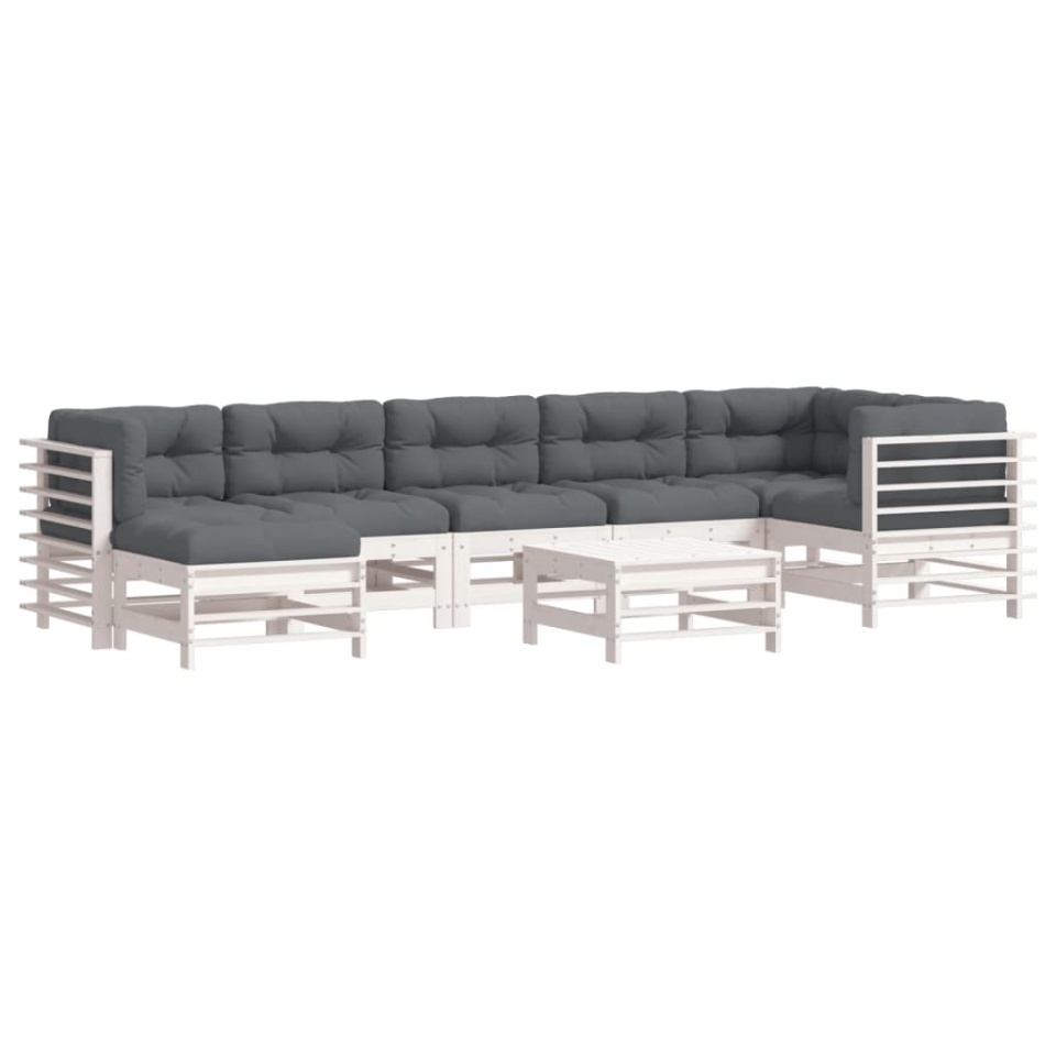 Set mobilier de grădină cu perne, 8 piese, alb, lemn masiv - 1 | YEO