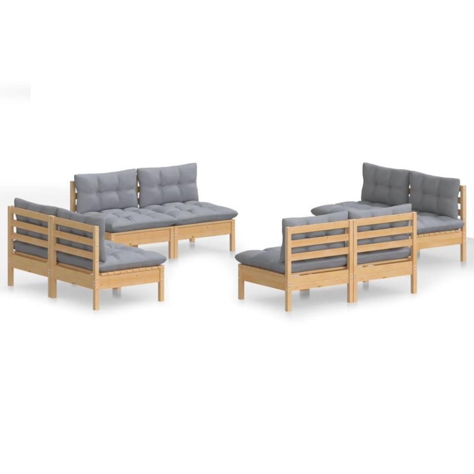 Set mobilier de grădină cu perne, 8 piese, gri, lemn de pin - 1 | YEO