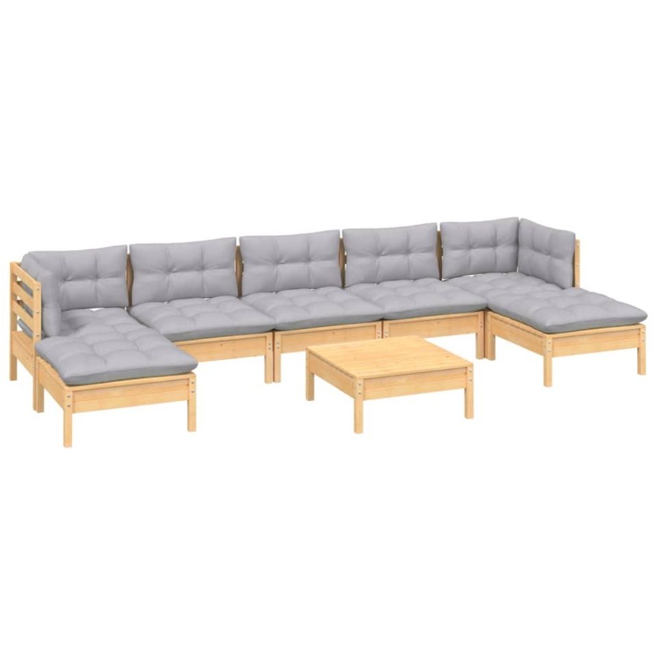 Set mobilier de grădină cu perne, 8 piese, gri, lemn de pin - 2 | YEO