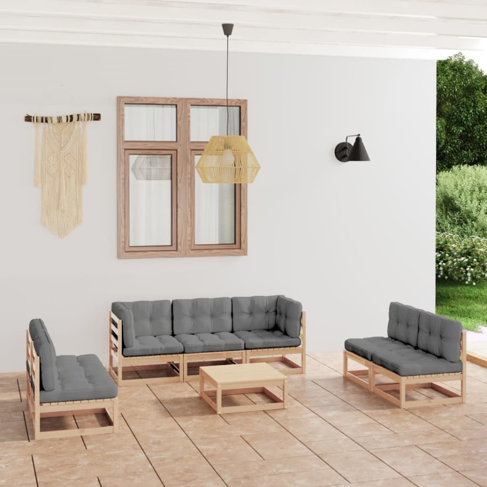 Set mobilier de grădină cu perne, 8 piese, lemn masiv de pin