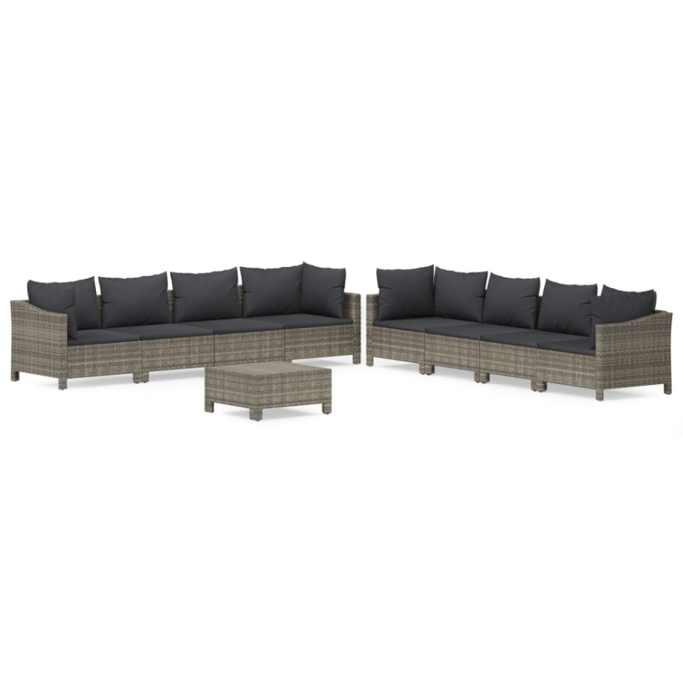 Set mobilier de grădină cu perne, 9 piese, gri, poliratan - 1 | YEO