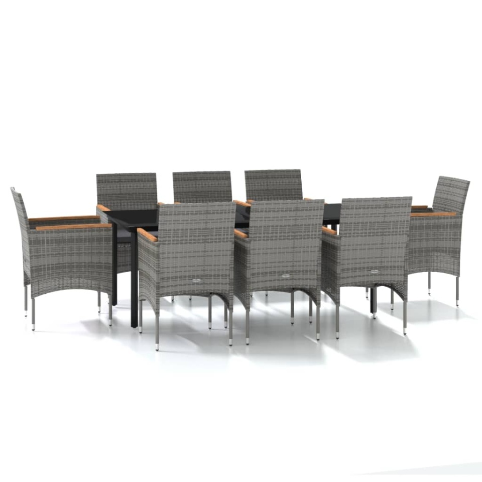 Set mobilier de grădină cu perne, 9 piese, gri și negru - 1 | YEO