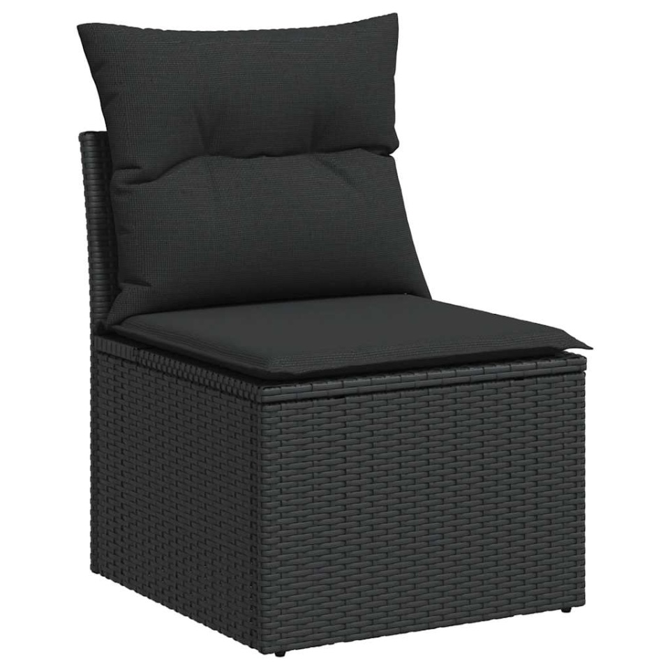 Set mobilier de grădină cu perne, 9 piese, negru, poliratan - 2 | YEO