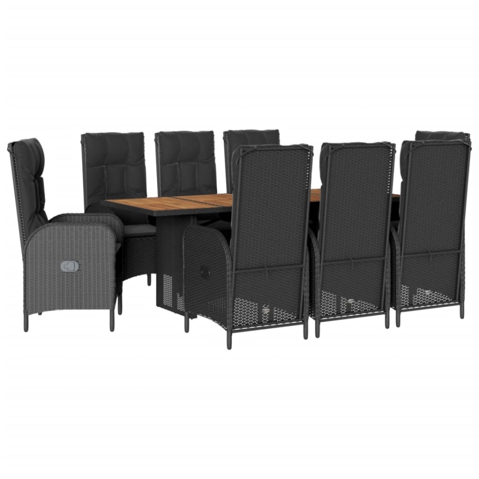 Set mobilier de grădină cu perne, 9 piese, negru, poliratan - 1 | YEO