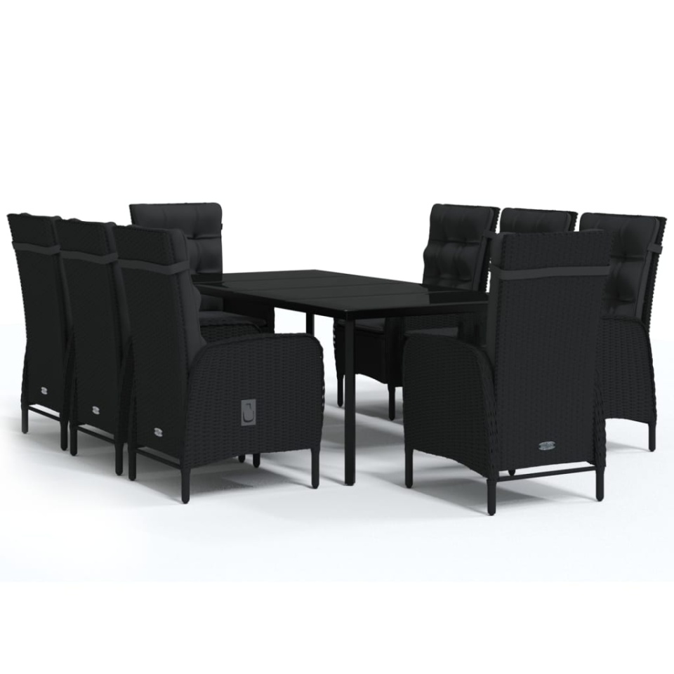 Set mobilier de grădină cu perne, 9 piese, negru - 1 | YEO