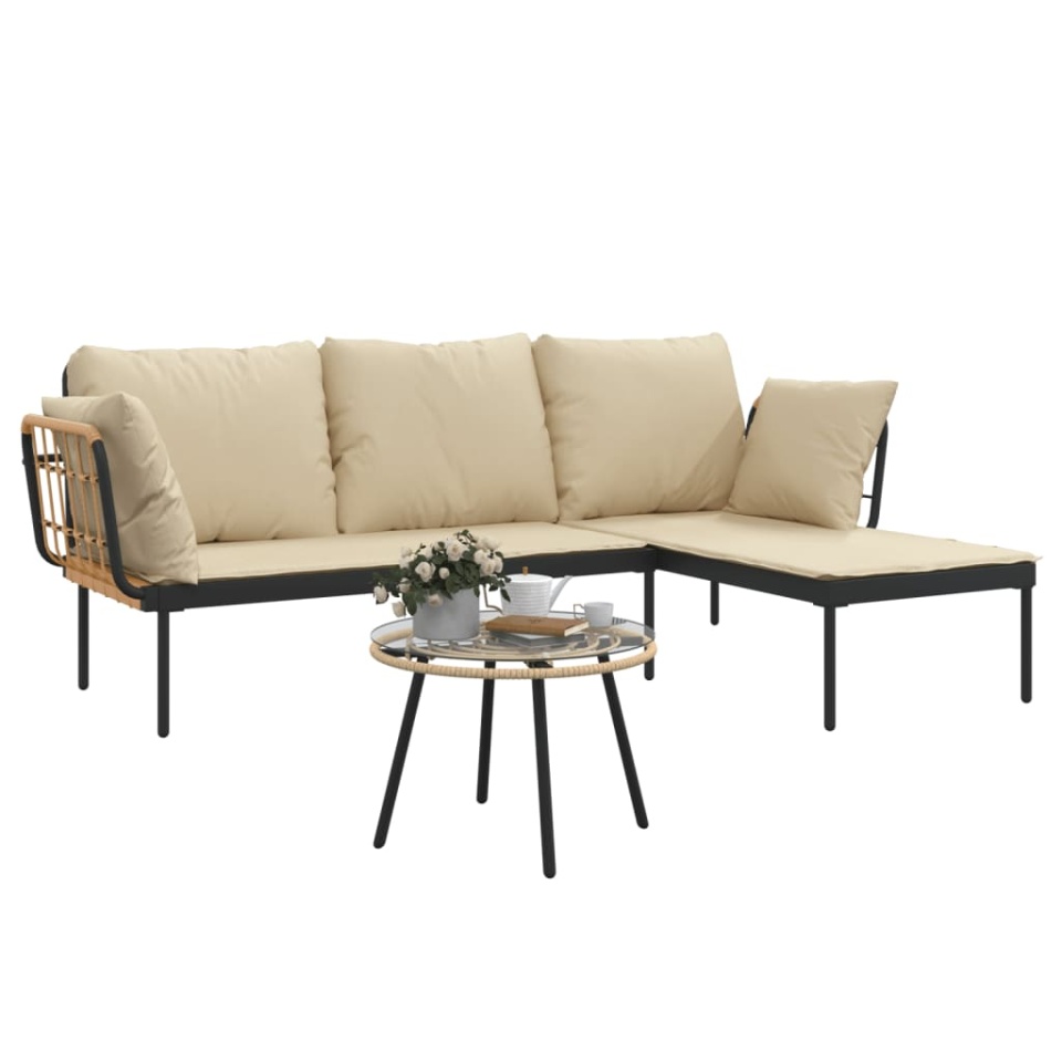 Set mobilier de grădină cu perne bej, 3 piese, poliratan - 3 | YEO