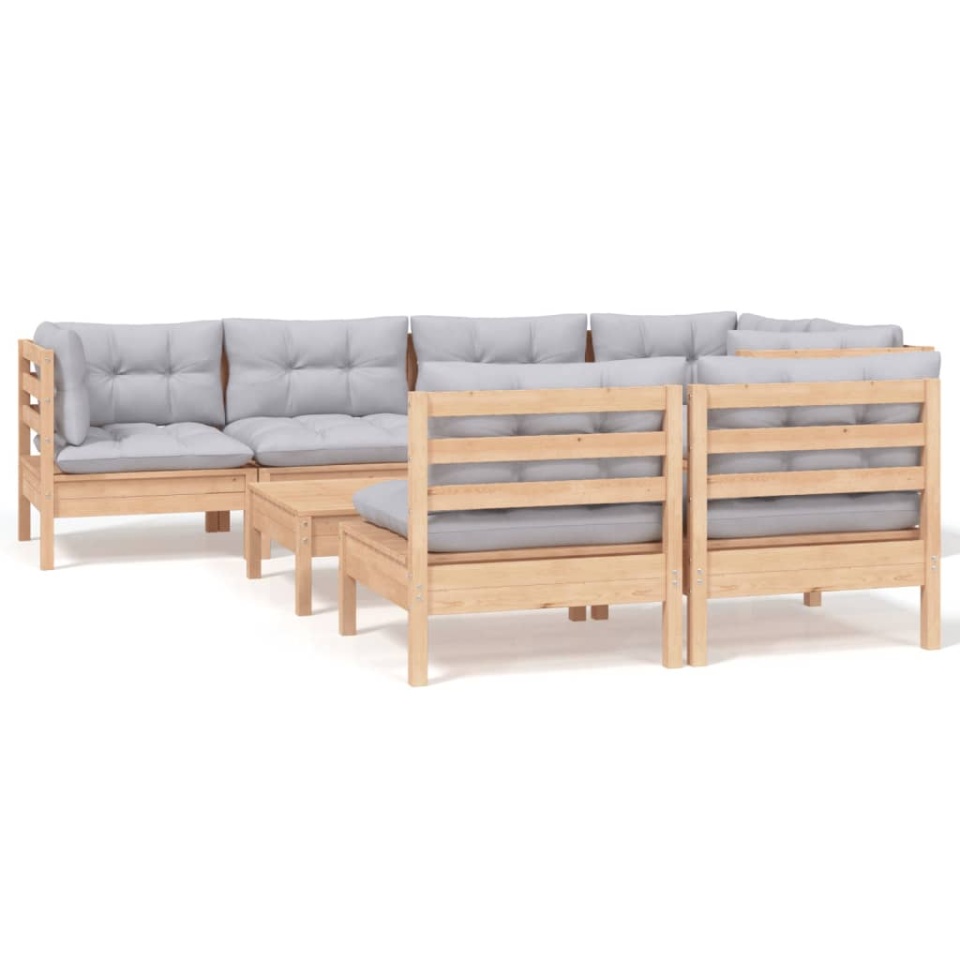 Set mobilier de grădină cu perne gri, 8 piese, lemn masiv pin - 1 | YEO