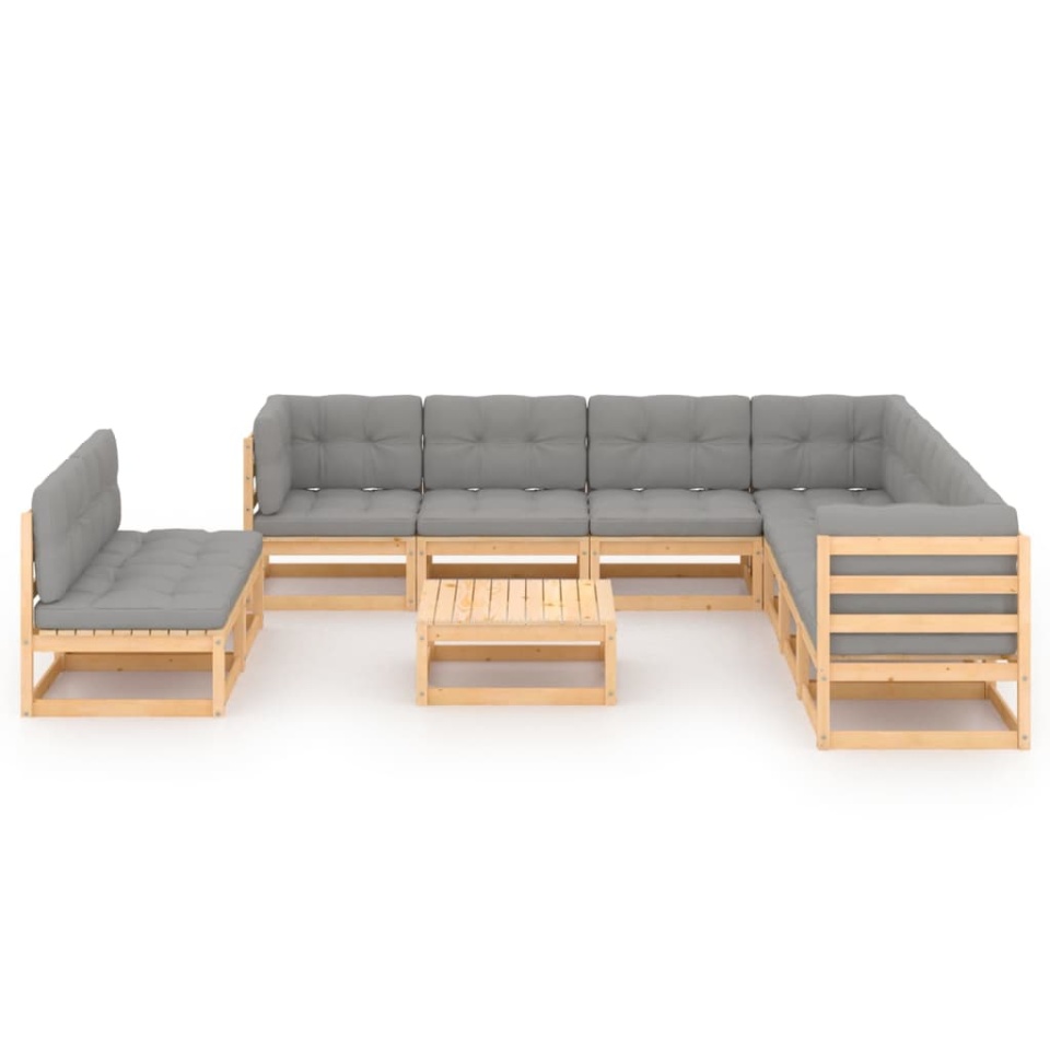 Set mobilier grădină cu perne, 10 piese, lemn masiv de pin - 1 | YEO