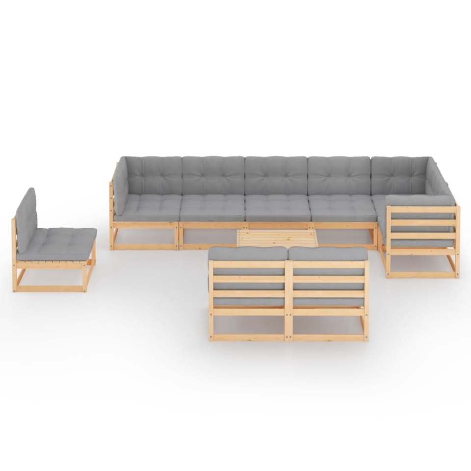 Set mobilier grădină cu perne, 10 piese, lemn masiv de pin - 2 | YEO