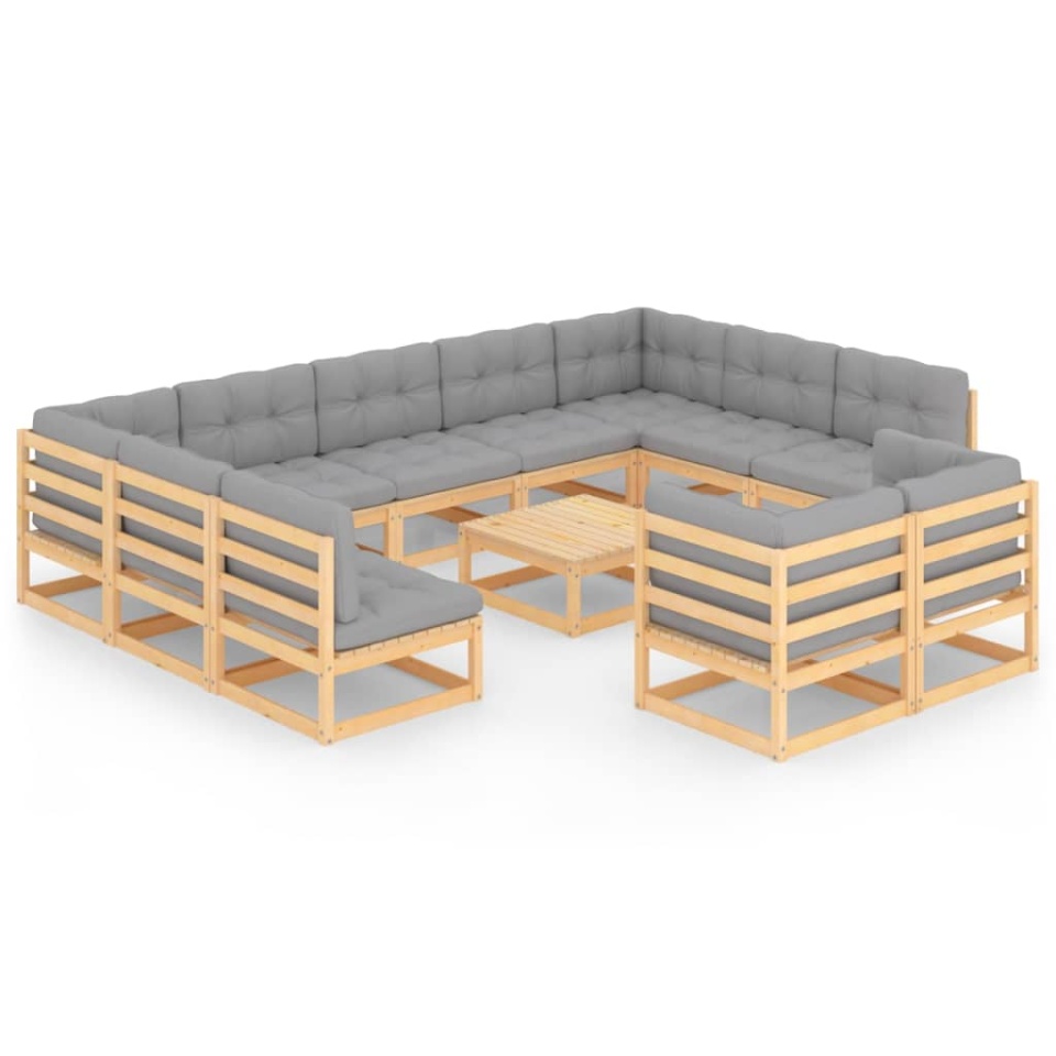Set mobilier grădină cu perne, 12 piese, lemn masiv de pin - 1 | YEO