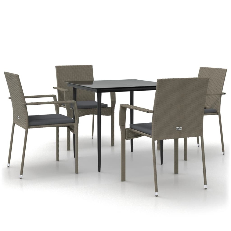 Set mobilier grădină cu perne, 5 piese, negru și gri, poliratan - 1 | YEO