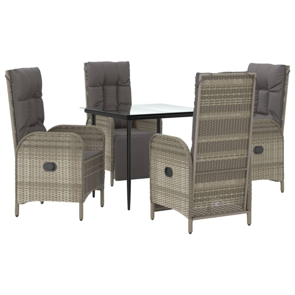 Set mobilier grădină cu perne, 5 piese, negru și gri, poliratan - 2 | YEO