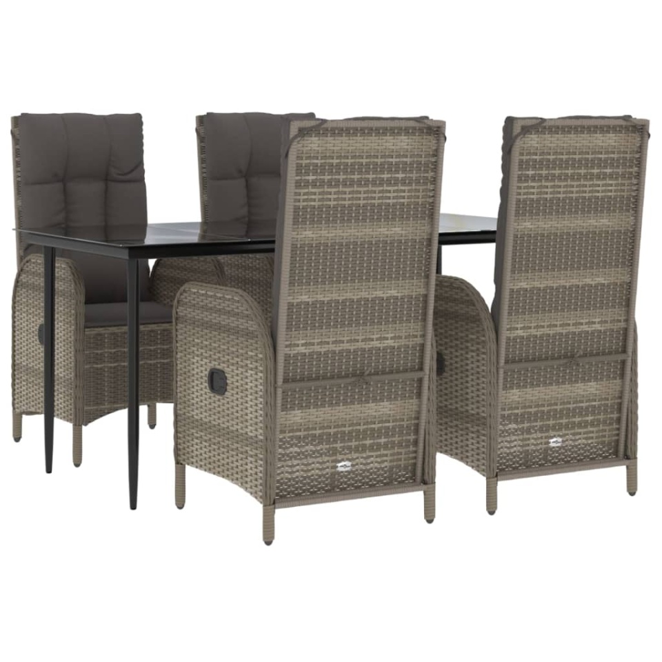 Set mobilier grădină cu perne, 5 piese, negru și gri, poliratan - 2 | YEO