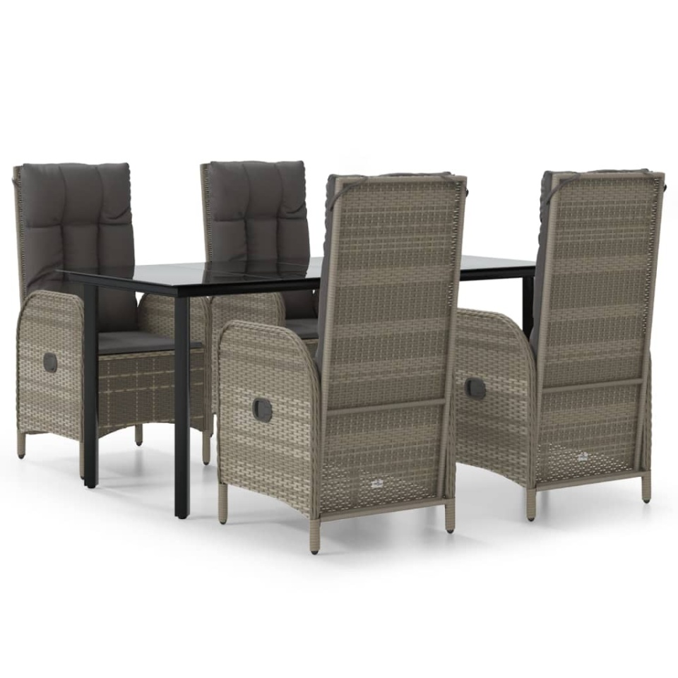 Set mobilier grădină cu perne, 5 piese, negru și gri, poliratan - 1 | YEO