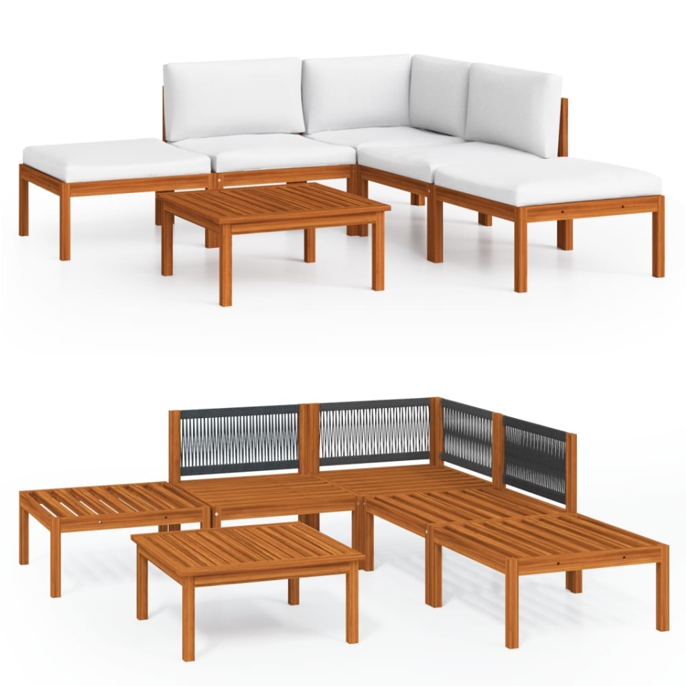 Set mobilier grădină cu perne, 6 piese, crem lemn masiv acacia - 1 | YEO
