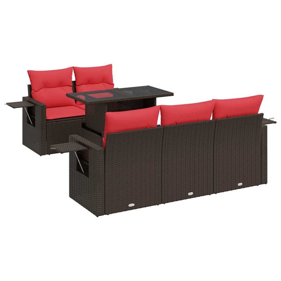 Set mobilier grădină cu perne 6 piese gri poliratan/lemn acacia - 1 | YEO