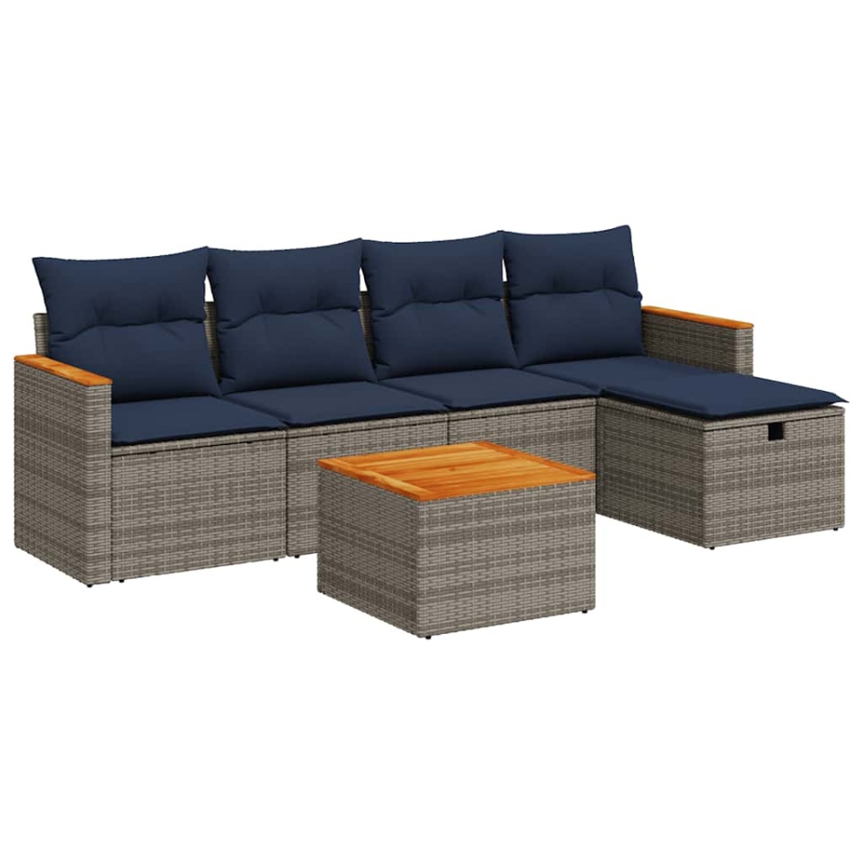 Set mobilier grădină cu perne, 6 piese, gri, poliratan - 1 | YEO