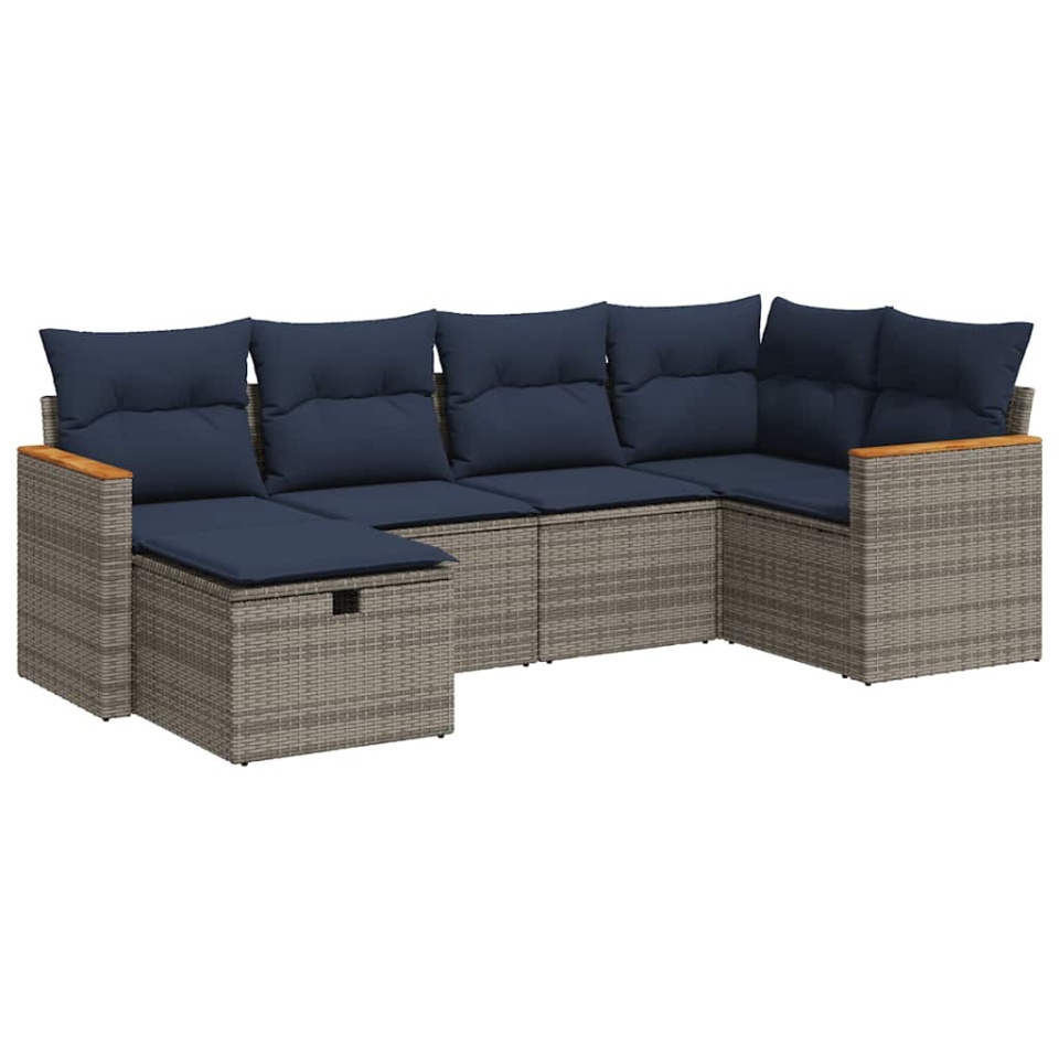 Set mobilier grădină cu perne, 6 piese, gri, poliratan - 1 | YEO