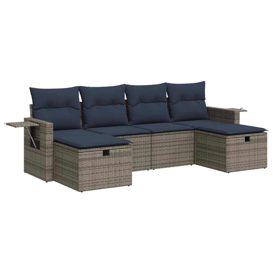 Set mobilier grădină cu perne, 6 piese, gri, poliratan - 1 | YEO