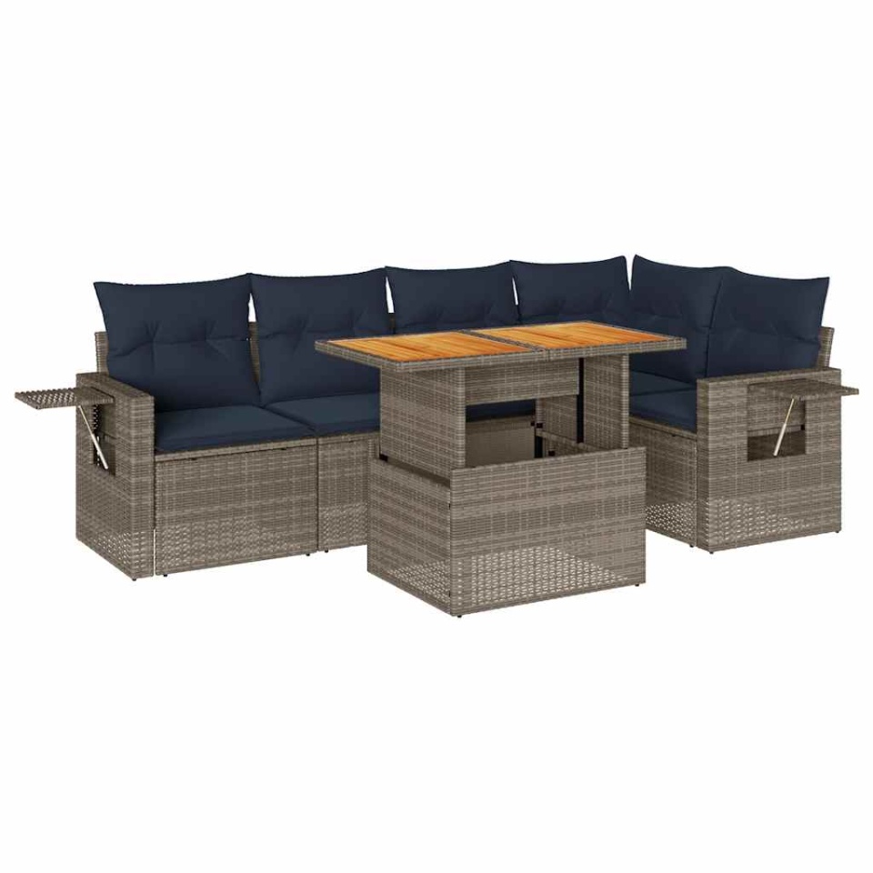 Set mobilier grădină cu perne, 6 piese, gri, poliratan - 1 | YEO