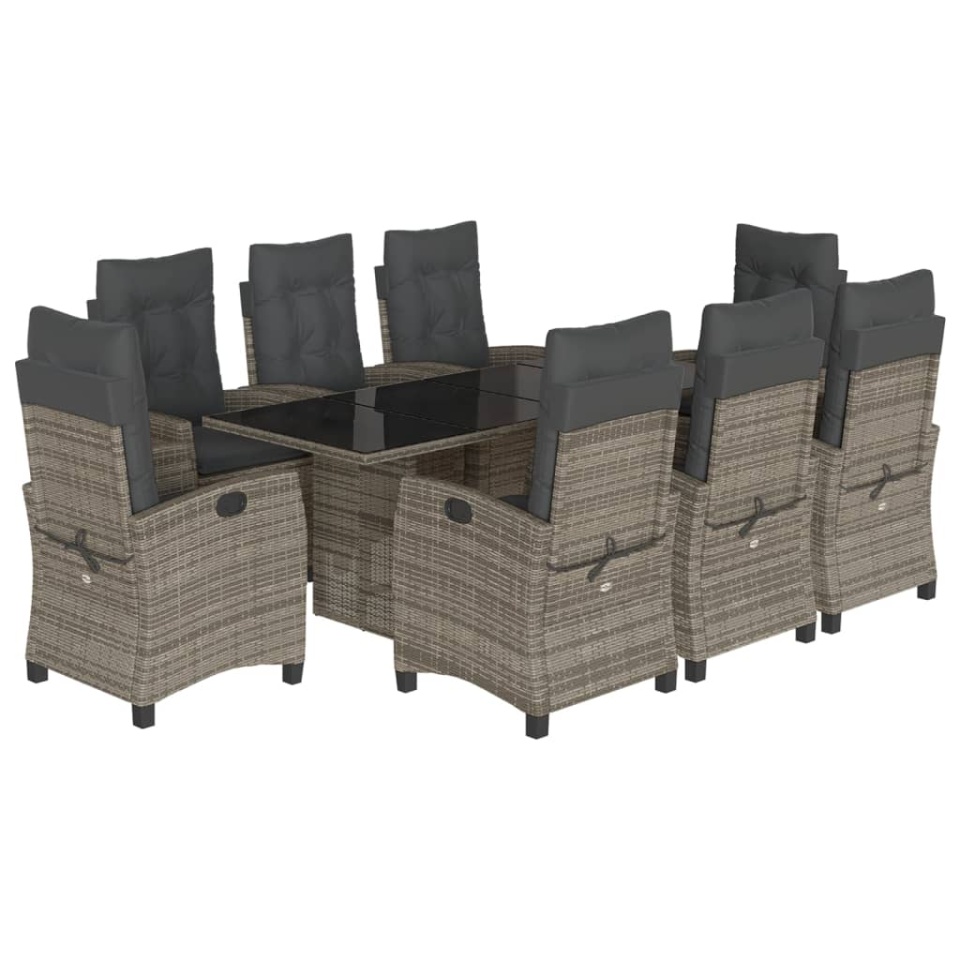 Set mobilier grădină cu perne, 9 piese, gri, poliratan - 1 | YEO
