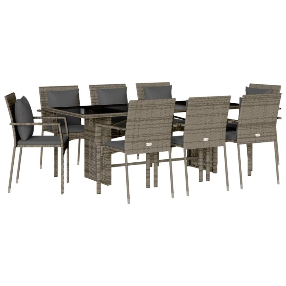 Set mobilier grădină cu perne, 9 piese, gri, poliratan - 1 | YEO