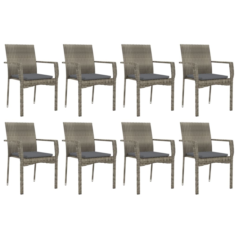 Set mobilier grădină cu perne, 9 piese, gri, poliratan - 3 | YEO