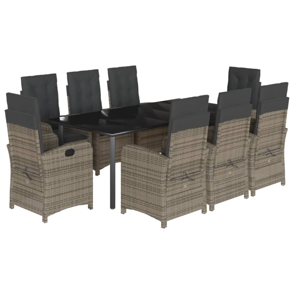 Set mobilier grădină cu perne, 9 piese, gri, poliratan - 1 | YEO