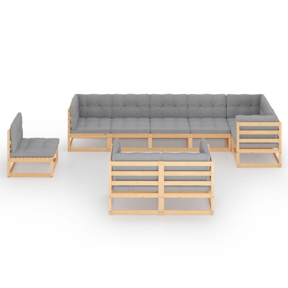 Set mobilier grădină cu perne, 9 piese, lemn masiv de pin - 2 | YEO