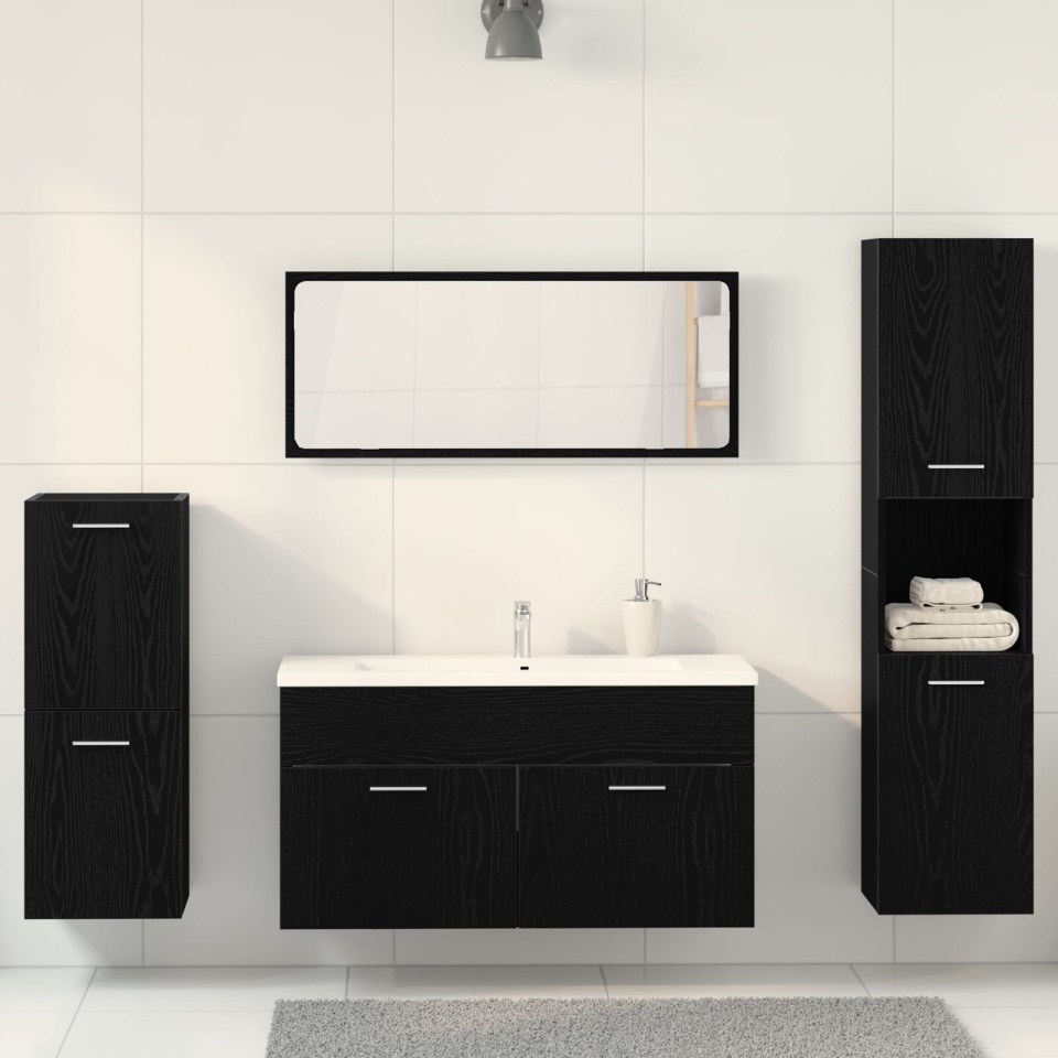 Set Mobilier pentru Baie 4 Piese Stejar Negru - 2 | YEO