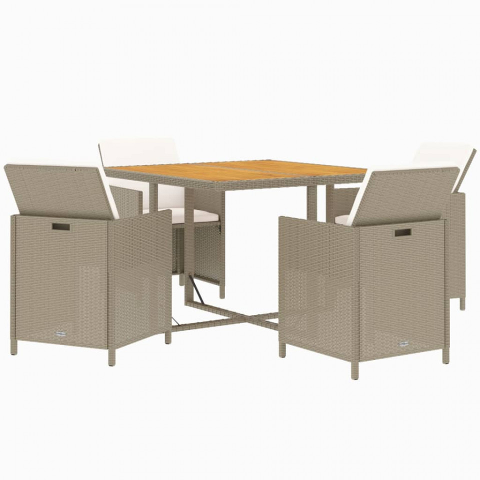 Set mobilier pentru grădină cu perne, 5 piese, bej, poliratan - 2 | YEO