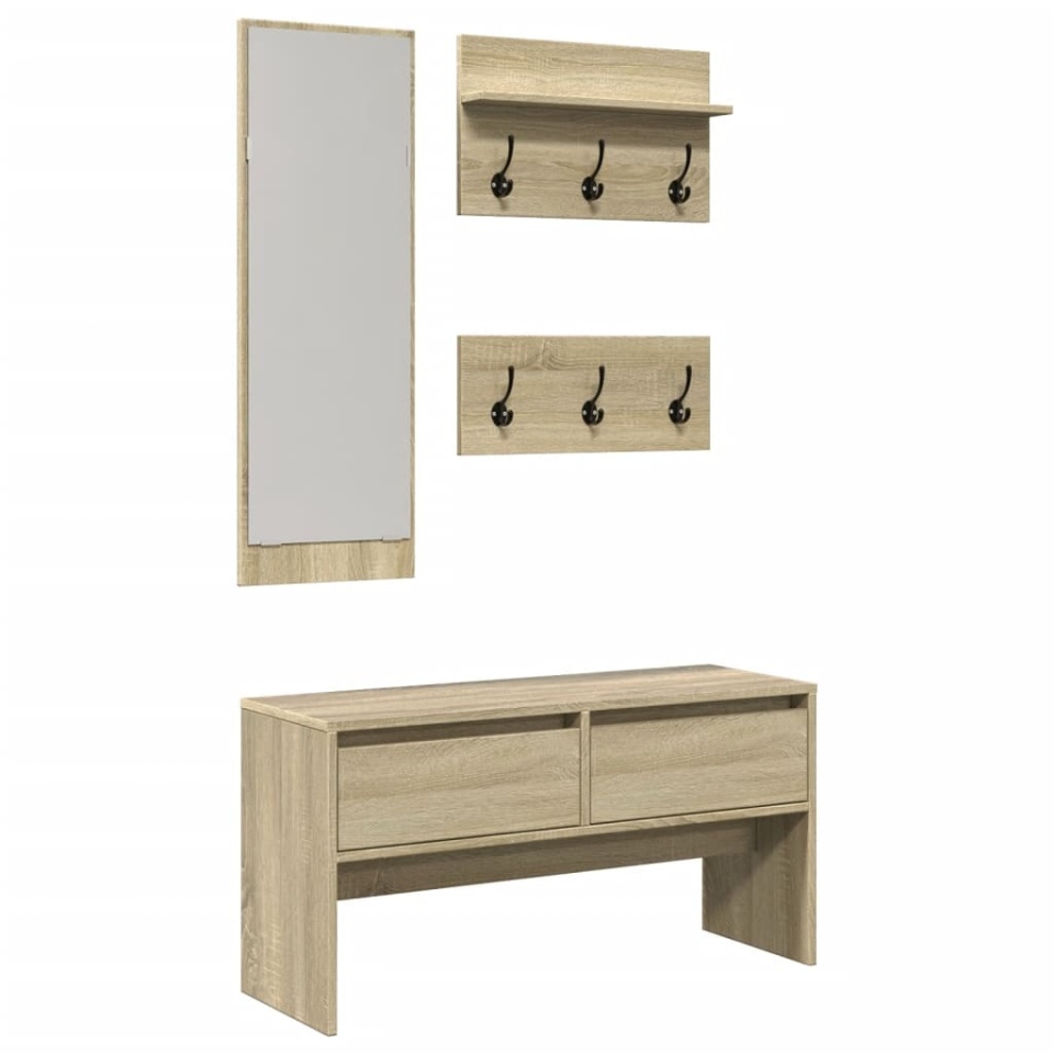 Set mobilier pentru hol, 4 piese, stejar sonoma, lemn prelucrat - 1 | YEO