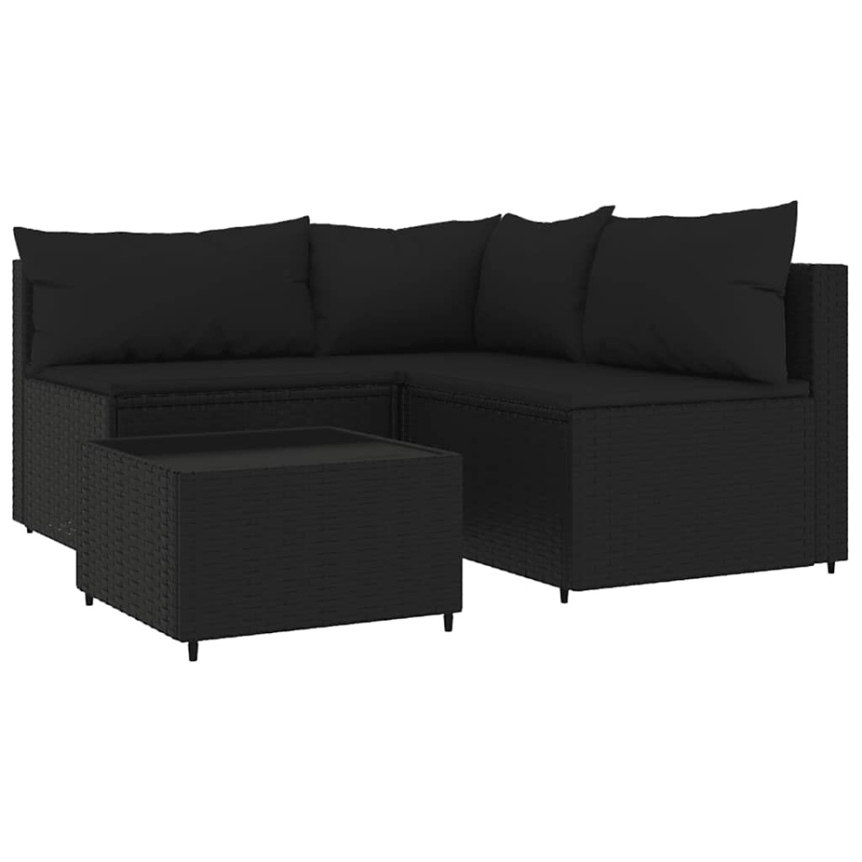 Set mobilier relaxare grădină 4 piese cu perne poliratan negru - 1 | YEO