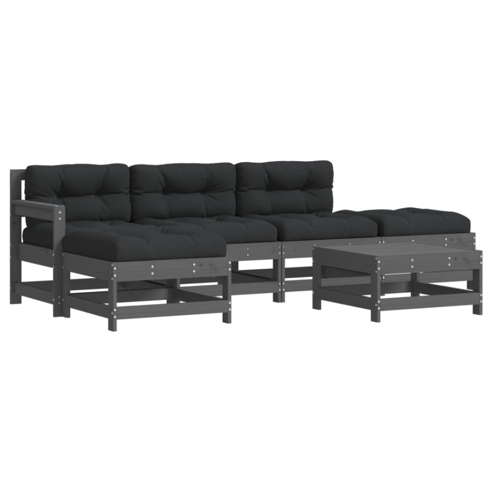 Set mobilier relaxare grădină&perne 6 piese gri lemn masiv pin - 1 | YEO