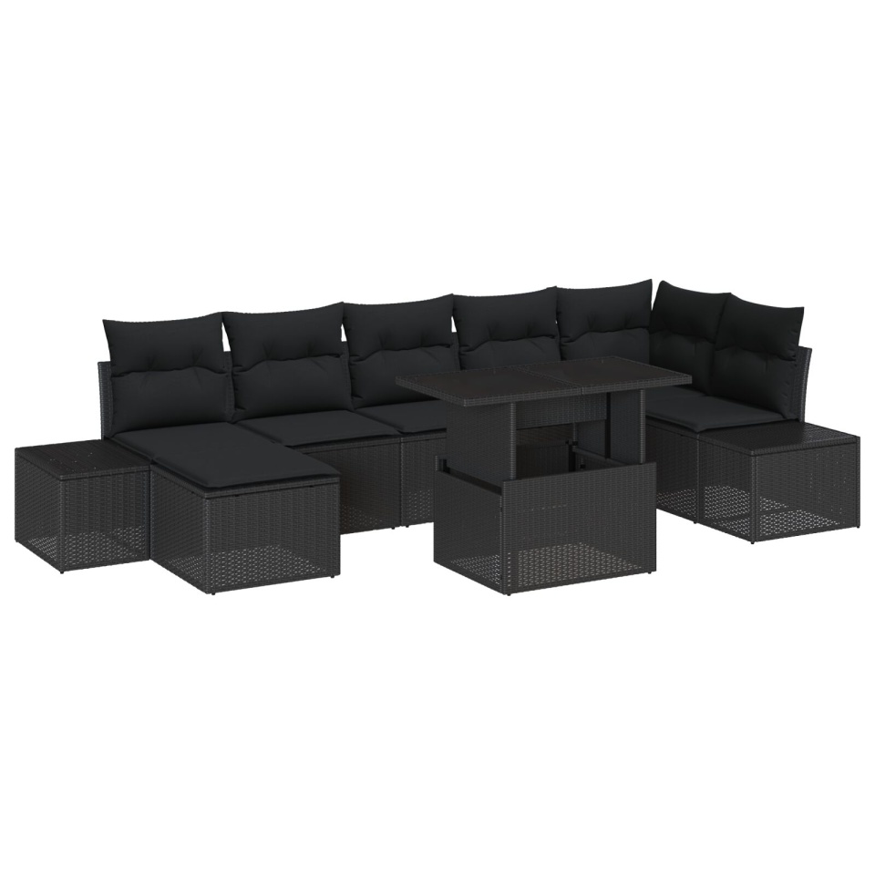 Set Sofa Grădină 8 Piese Negru Poliratan, Sticlă - 1 | YEO