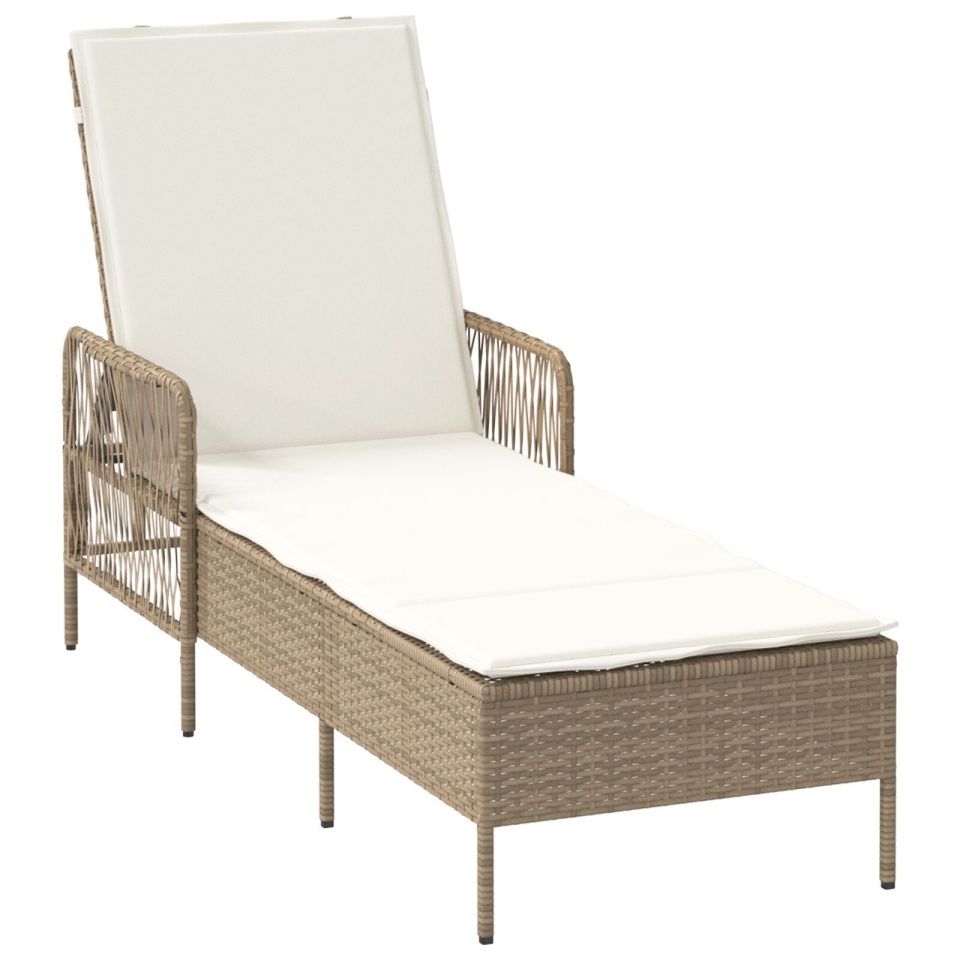 Șezlong Bej și alb crem Ratan PE 157 x 55 x 92 cm Pliabil - 1 | YEO