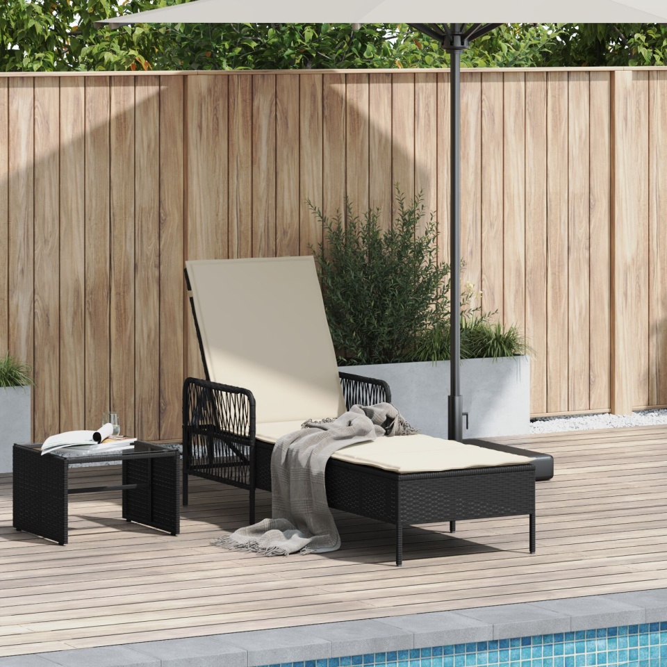 Șezlong Negru și crem PE Rattan 157 x 55 x 92 cm - 2 | YEO