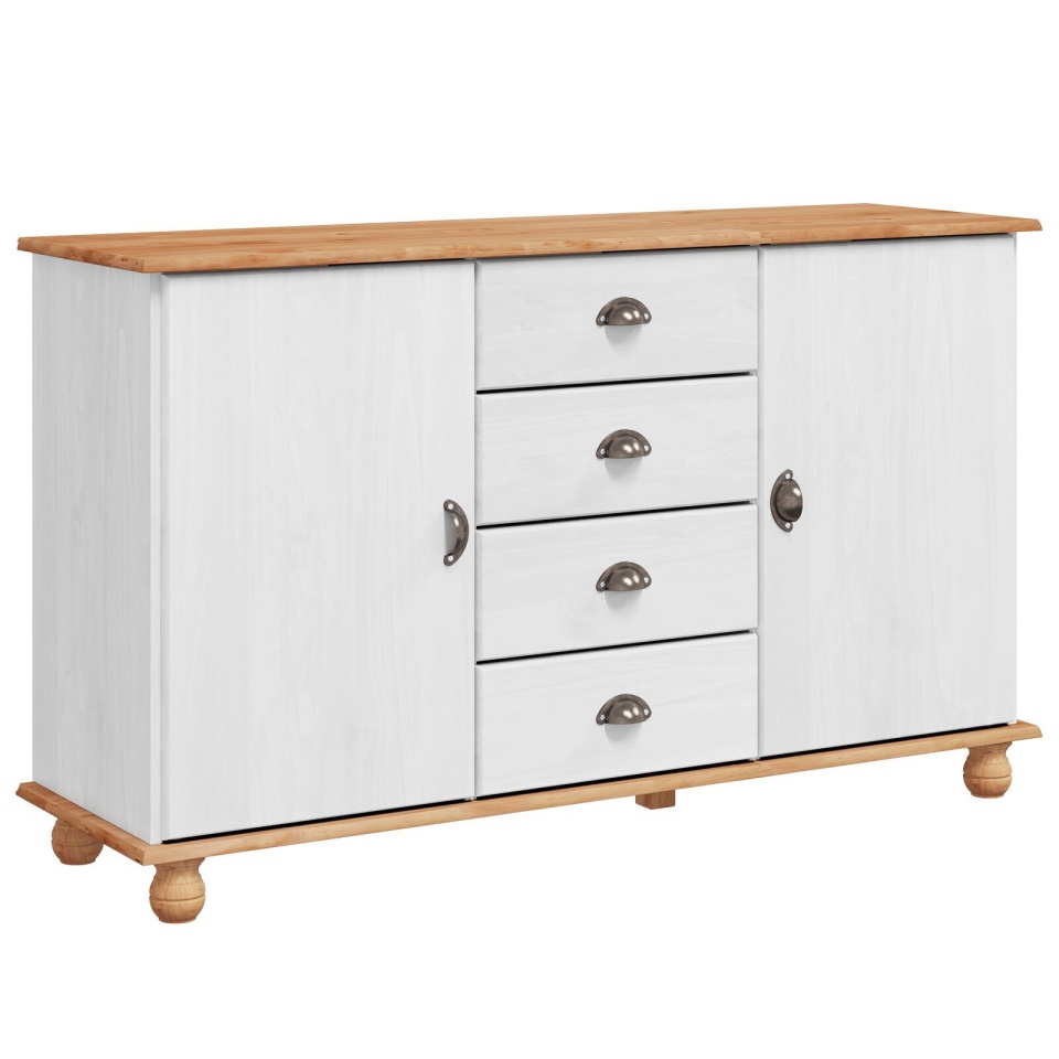 Sideboard \'ASKIM\'Alb 133.5x40x79 cm Lemn Solid de Pin - 1 | YEO