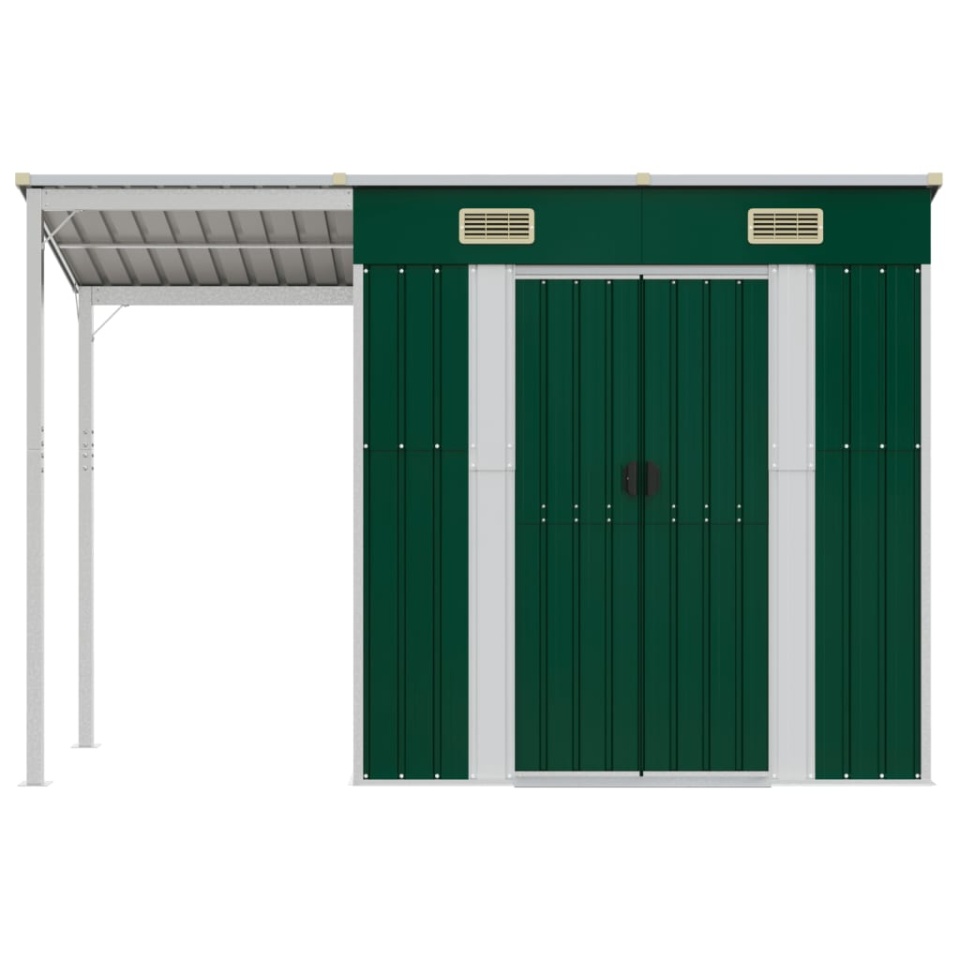 Șopron grădină, acoperiș extins, verde, 277x110,5x181 cm, oțel - 2 | YEO